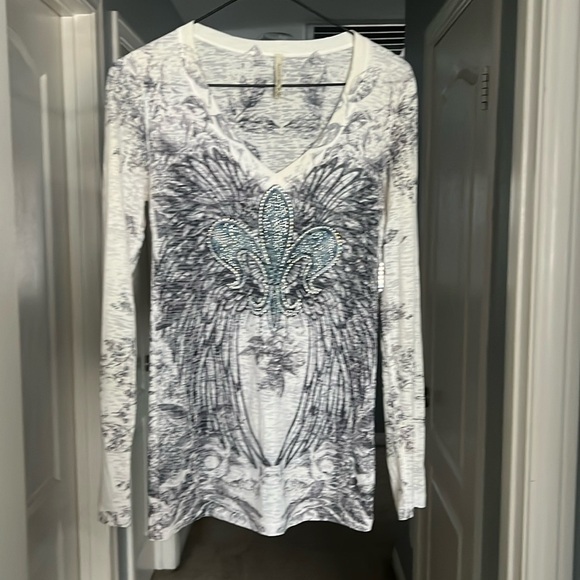 3 sheer tops, white, blue, and black - Picture 1 of 9